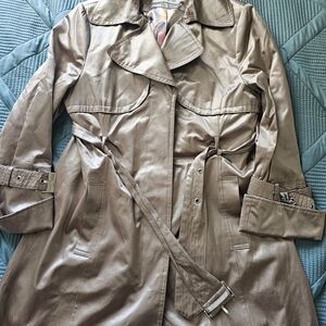 Hilary Radley Women's Metallic Gold Trench Coat Medium
